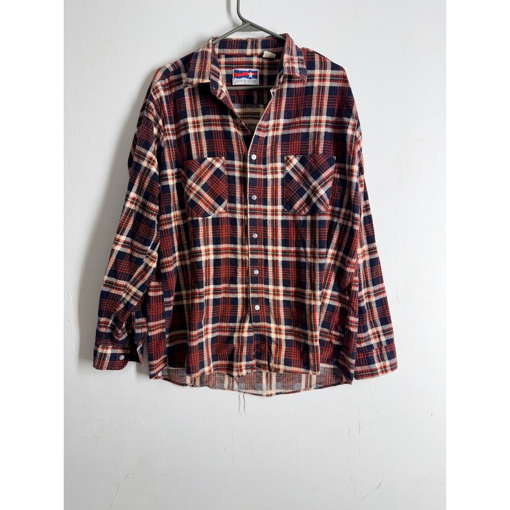 Vintage American Edition Mens Large Flannel Shirt Plaid Cotton Made in USA Red